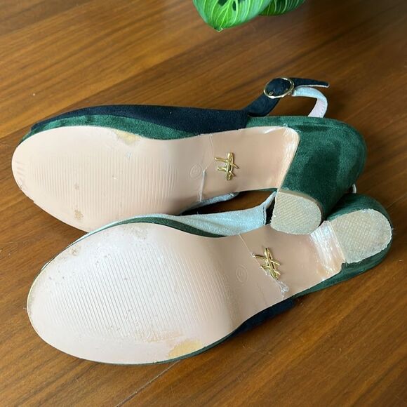 Lulu Hun ModCloth Black, White & Green peep toe Slingback Heels platform size 9 - Picture 6 of 10